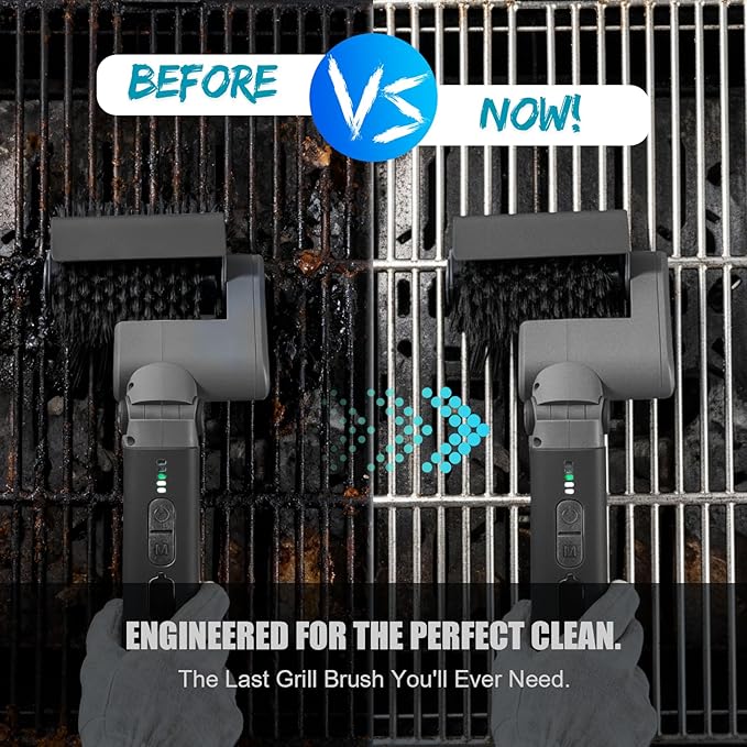 Electric Grill Brush for Outdoor, 3-Speed Control, 304 Stainless Steel Cordless BBQ Grill Brush with No-Shed Bristles, 150-Mins Runtime Grill Cleaning Brush for Deep Cleaning Grates (Black)