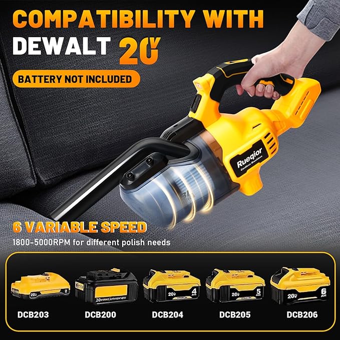 Cordless Vacuum Compatible with DeWalt 20V Battery, 5 in 1 Brushless Vacuum Cleaner with 50KPA 500W Powerful Motor, 50 CFM Portable Hand Vacuum for Home Wood Floor, Car (Battery Not Included)
