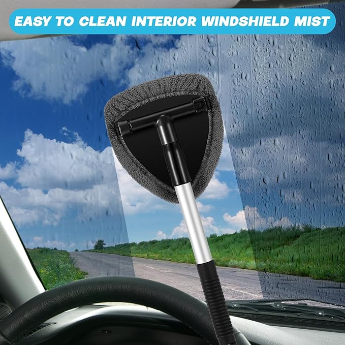 Potchen 8 Pcs Car Windshield Cleaner Tool Kit with Extendable Handle, Microfiber Towel Pads, Brush, Empty Spray Bottle for Auto Glass Wiper Suvs Rvs & Home Windows(Grey)