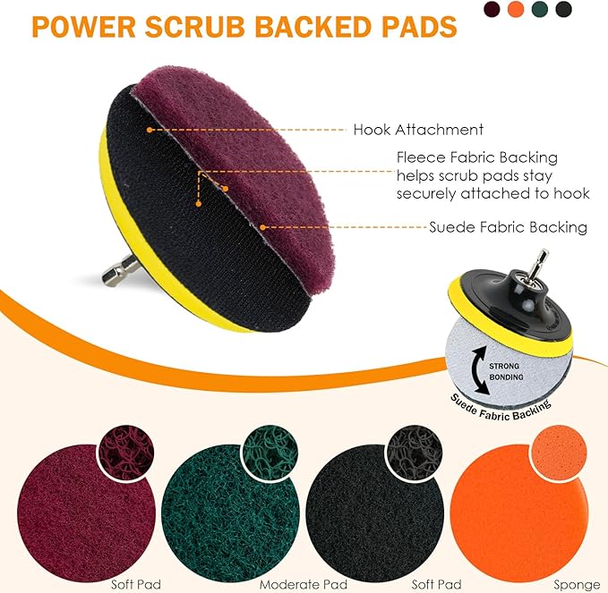 18PCS Drill Brush Attachments Set, Power Cleaning Scrub Brushes with Scrub Pads, Sponge, Extend Long Attachment, Cleaning Brush Supplies for Bathroom Bathtub, Grout, Tile, Sinks, Corners, Car Wheel