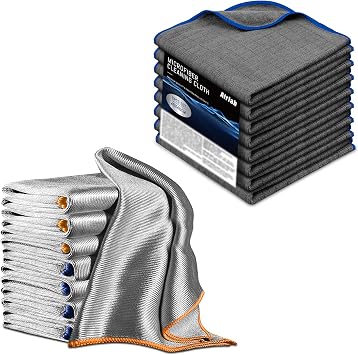 Airlab Microfiber Cleaning Cloths Polishing Windows Glass Lint Free Rags, Pack of 8 and Microfiber Towels for Cars Wash 