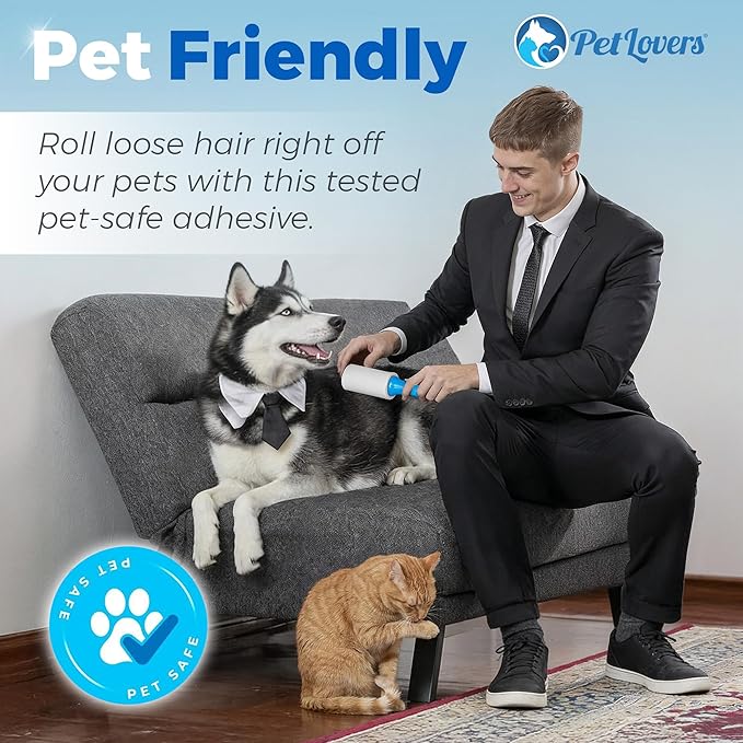PetLovers Extra Sticky Lint Roller Mega Value Set 450 Sheets for Pet Hair Removal and Clothes, Dog and Cat Lint Remover 5 Pack