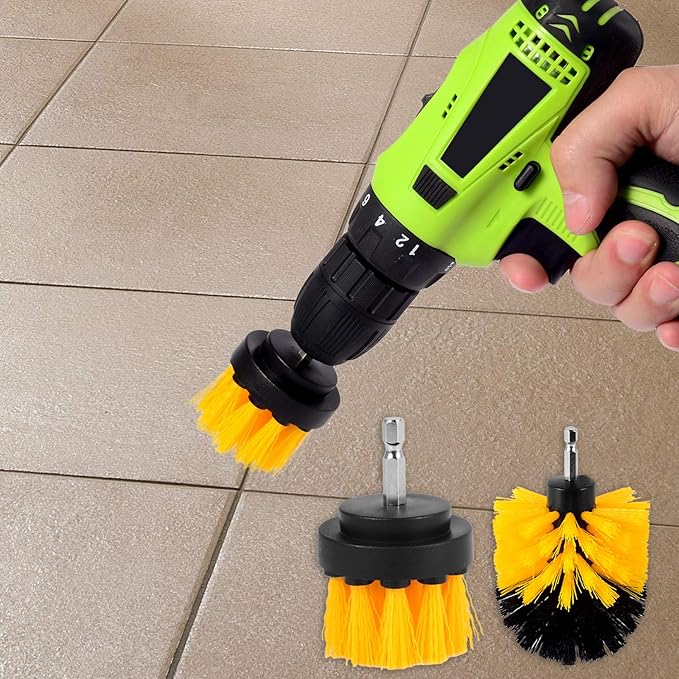 Kichwit 4 Inch Drill Power Brush Tile Scrubber Scouring Pads Cleaning Kit, 2 Inch Small Brush Included, Heavy Duty Household Cleaning Tool (Drill NOT Included)