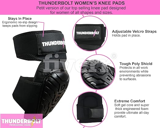 Thunderbolt Knee Pads for Women for Work for Flooring, Gardening, Cleaning, Tile Work, with Comfortable Gel Cushion and Anti-Slip Straps