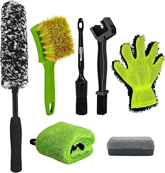 7PCS Motorcycle Cleaning Kit, Complete Wheel Detailing & Polish