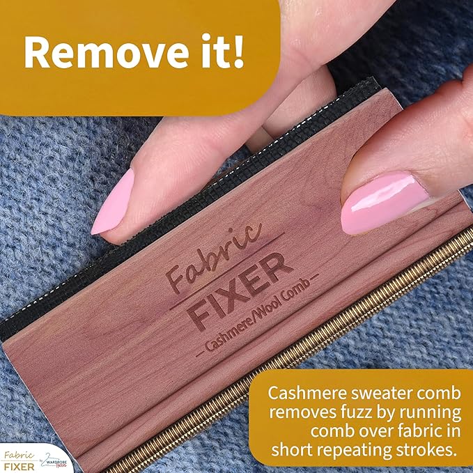 Cashmere Pill Remover Comb with Natural Cedar Wood Handle (Double Edge Design) Wool Sweater Fuzz Comb & Fabric Pilling Remover for Delicate Clothing