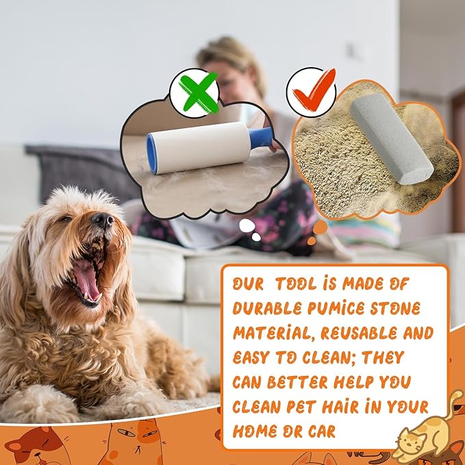 Abbylike 3 Pcs Pet Hair Remover Pumice Stone Reusable Portable Dog Cat Hair Removal Tool Scraper for Carpet,Couch, Bedding, Car Upholstery, Furniture Cleaning (5.3 x 2 x 1.4 Inch,Gray)