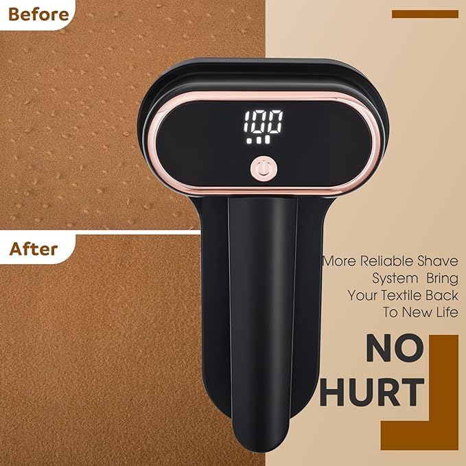 Dual Motors Rechargeable Fabric Shaver,3-Speed Lint Remover for Clothes Sweat & Furniture Couch,Eliminates Fuzz & Pilling,Electric Lint Shaver with LED Display & Type-C Fast Charging Port - Black