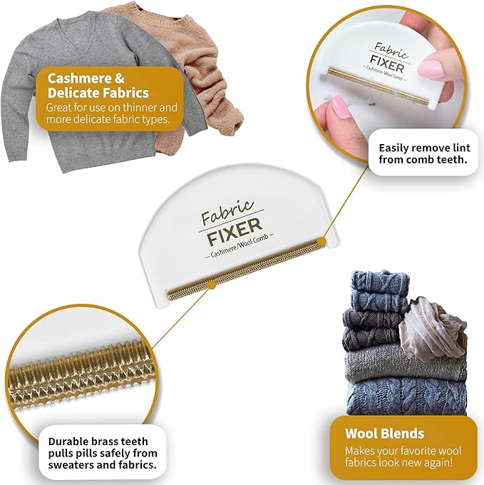 Cashmere Pill Remover Comb & Multi-Fabric Sweater Combs for Pills and Fuzz (3-Pack) Manual Fabric Defuzzer Wool Lint Shaver Comb Scraper for Clothing, Furniture, Sheets and Fabrics