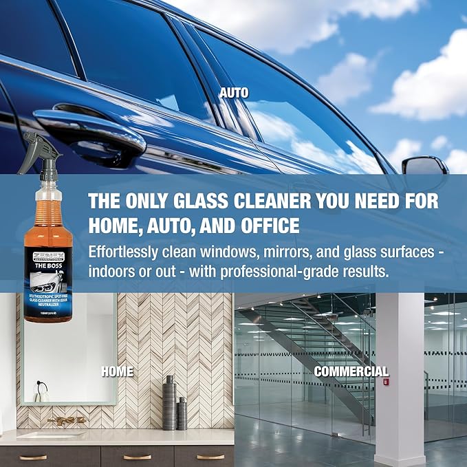 Zenex The Boss Glass Cleaner - Professional-grade Glass Cleaner | Removes Grime from Glass Surfaces - Mirrors, Windows, & More | Not For Tinted Glass | Spot-Free, Streak-Free Finish | 32 oz (2 Pack)