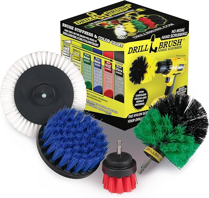 Drillbrush Wheel Cleaning Auto Scrubber Brush - Powerful Drill Attachment for Cleaning Crevices/Gaps - Automotive Detailing Carpet Scrubber Brush for Boats, Cars, Trucks - Tile Grout Cleaner Tool