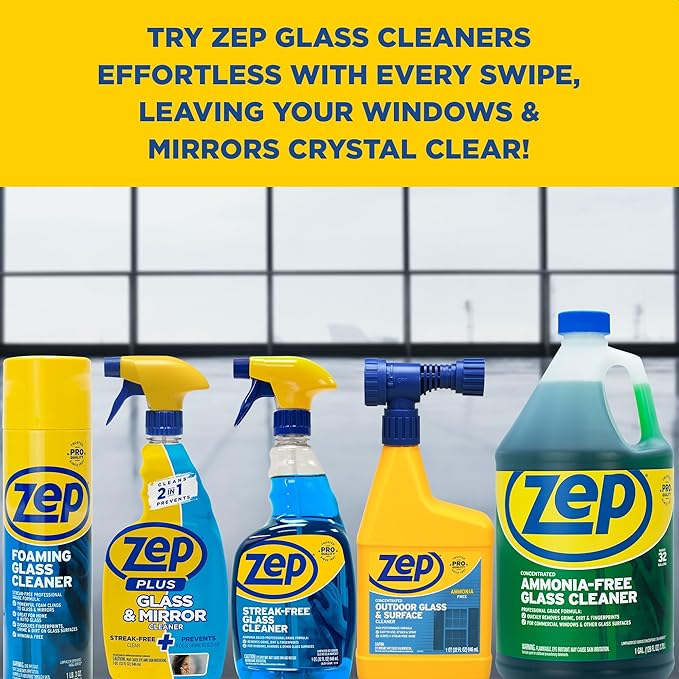 Zep Streak-Free Glass Cleaner - 32 Oz (Case of 12) ZU112032- Professional Grade Formula that Cleans Dirt, Fingerprints, Grime, Smoke Haze, and Toothpaste on Windows, Mirrors, and Other Glass Surfaces