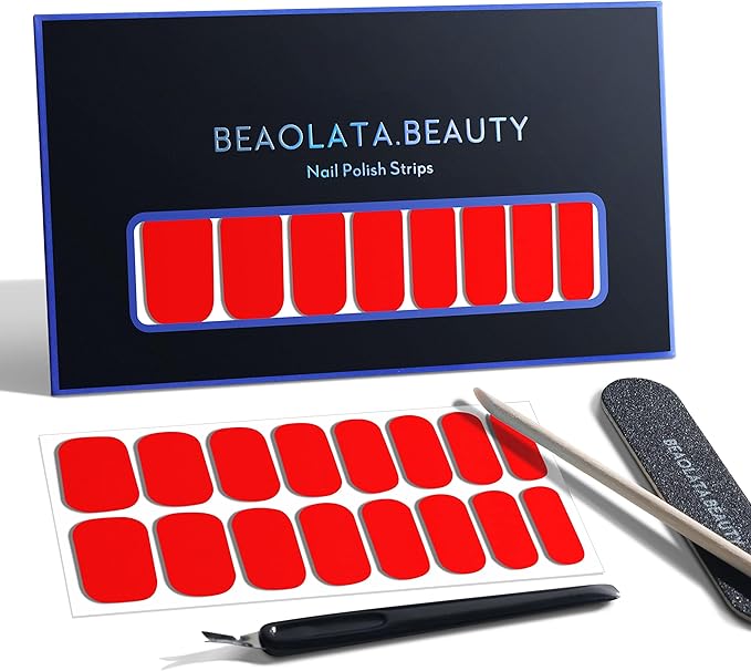 Nail Polish Strips, 32PCS Salon Quality Wraps, Long Lasting Gel Nail Stickers for Women Easy Apply& Remove (Passion Love red)