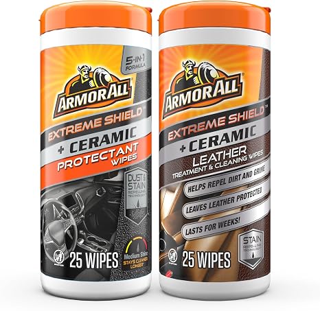 Armor All Ceramic Car Leather Cleaning Wipes, Use on Heated Seats and Leather Surfaces, Includes Ceramic Leather and Ext
