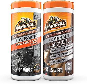 Armor All Ceramic Car Leather Cleaning Wipes, Use on Heated Seats and Leather Surfaces, Includes Ceramic Leather and Ext