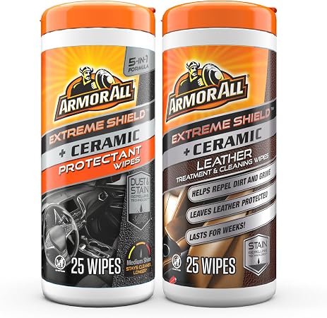 Armor All Ceramic Car Leather Cleaning Wipes, Use on Heated Seats and Leather Surfaces, Includes Ceramic Leather and Ext