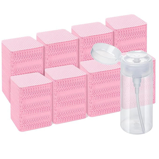 Lint Free Nail Wipes, Acetone Nail Polish Remover 1080PCS with Pump Dispenser, Gel Nail Polish Remover Pads Soft Non-woven Nail Wipes for Nail Polish Remove and Acrylic Nail Supplies,Pink