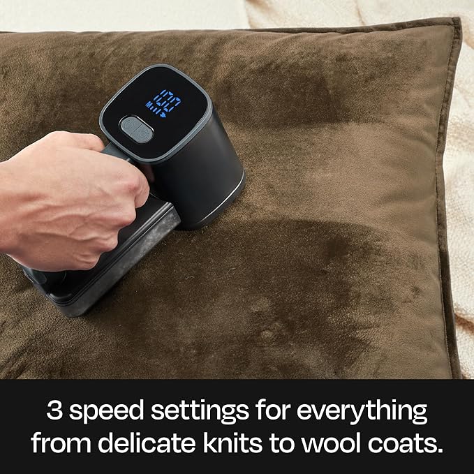 BUFF Fabric Shaver + Lint Remover, Sweater Defuzzer with 3 Motor Speeds, Remove Pills from Blankets, Couch, Clothing, Furniture, Stainless Steel Blade, USB-C Rechargeable – Black