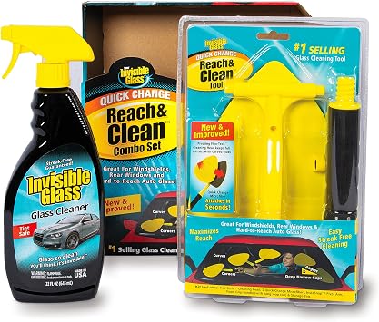 Invisible Glass 99050 Reach & Clean Glass Windshield Cleaner Tool Combo Kit with Premium Spray Glass Cleaner, Extendable