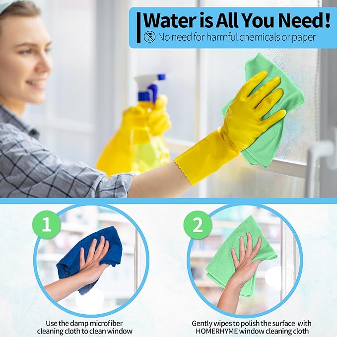 Microfiber Cleaning Cloth, 12 Pack Window Glasses Cleaning Cloth, Reusable Lint-Free Streak Free Polishing Cloth Wipes for Stainless Steel, Eyeglass, Mirror, Screen & Lense, Sage Green