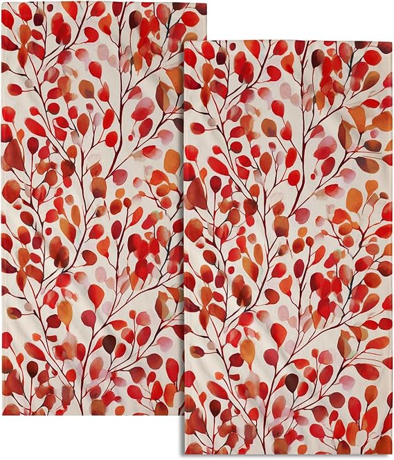 Leaves Floral Hand Towels, 14x28 Inch Red Boho Floral Soft Absorbent Fingertip Tea Towel Soft Dish Washing Cloth for Kit