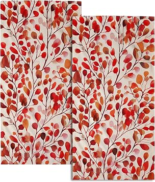 Leaves Floral Hand Towels, 14x28 Inch Red Boho Floral Soft Absorbent Fingertip Tea Towel Soft Dish Washing Cloth for Kit