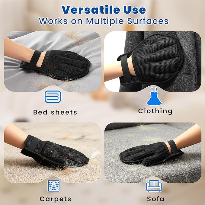 Pet Hair Removal Gloves, Reusable Electrostatic Pet Removal Gloves for Cats & Dogs, Magic Brush Pet Hair Remover Tool for Couch, Carpet,Laundry,Sofa(2 PK)