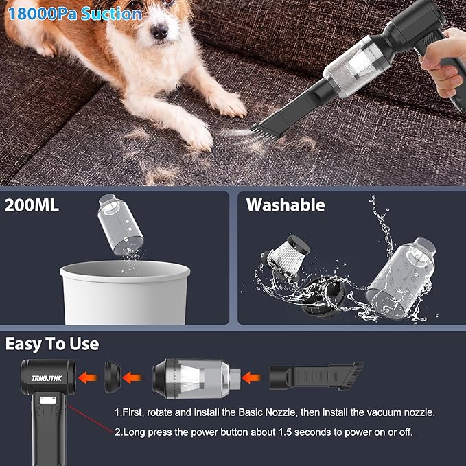 Cordless Compressed Air Duster, 10000mAh Rechargeable Electric Blower, 85m/s High-Speed Electronics Cleaner with Vacuum Kit for Keyboard, Computer, PC, Car Vent, Desk, Home