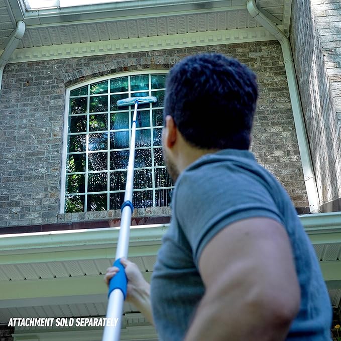 Unger Professional Connect & Clean 6 - 18 Foot Telescoping Extension Multi-Purpose Pole with Quick-Flip Clamp, Window Cleaning, Dusting, Silver