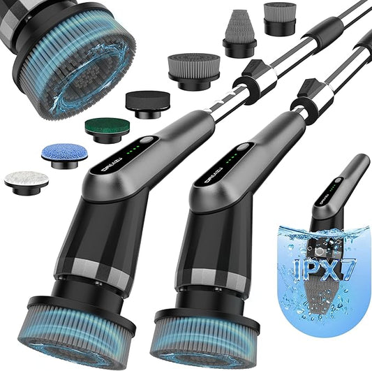 Dreazu Pro Electric Spin Scrubber, 12-in-1 Shower Scrubber & Retractable Long Handle, 44 lbs High-Torque & Variable Speed Shower Cleaning Brush for Bathroom,Toilet, Bathtub, Kitchen, Tile Floors, Car