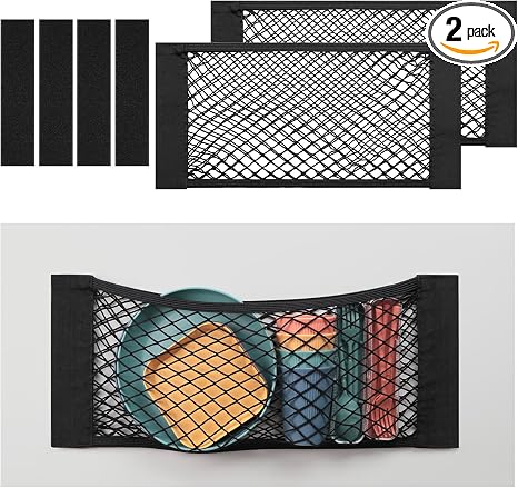 TOBWOLF Car Storage Net Bag, 2PCS 9.8'' X 23.6'' High-Elastic Mesh Pocket