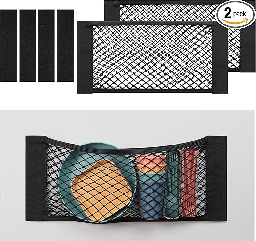 TOBWOLF Car Storage Net Bag, 2PCS 9.8'' X 23.6'' High-Elastic Mesh Pocket