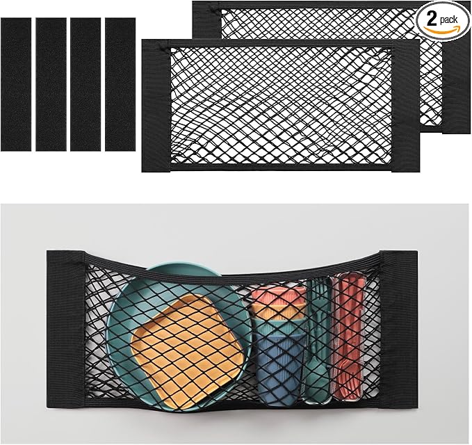 TOBWOLF Car Storage Net Bag, 2PCS 9.8'' X 23.6'' High-Elastic Mesh Pocket