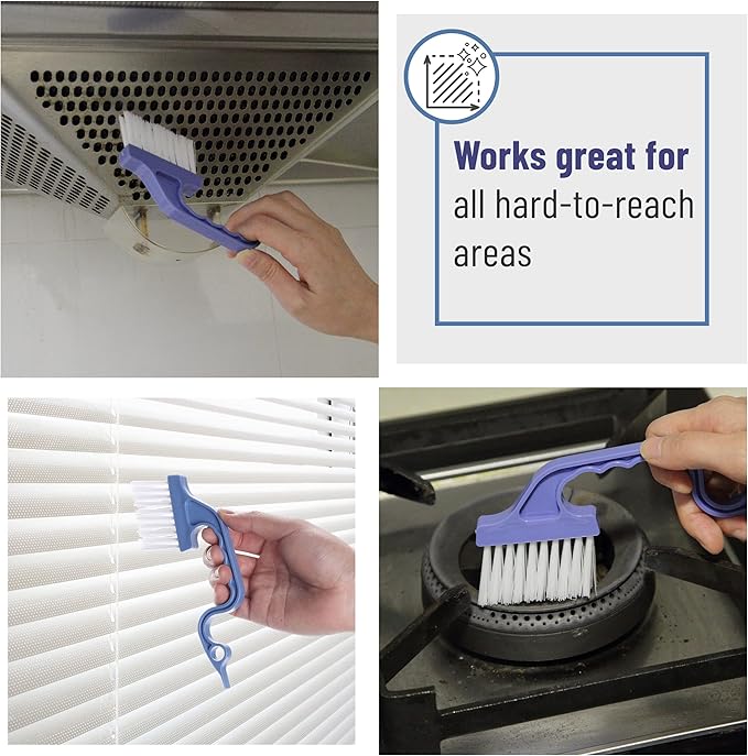 Slick- Window Track Cleaning Brush, 2 Pack, Blue Ergonomic Handle, Built-in Scraper, Multipurpose, Window Track Cleaning Tools