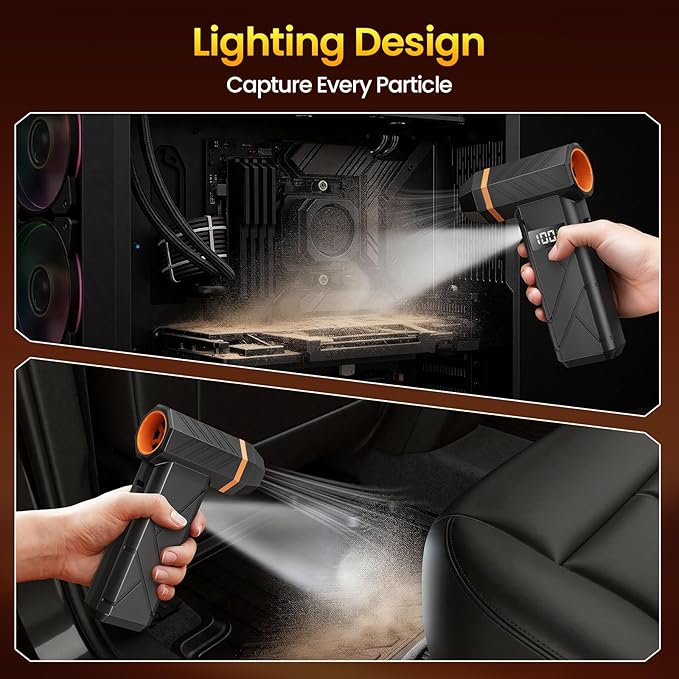 Dzaki Compressed Air Duster & Vacuum 2-in-1, 140000RPM Electric Air Duster, 4-Gear Adjustable Rechargeable Cordless Mini Dust Blower with LED Light Fast Charging for Keyboard PC Car Home Outdoor