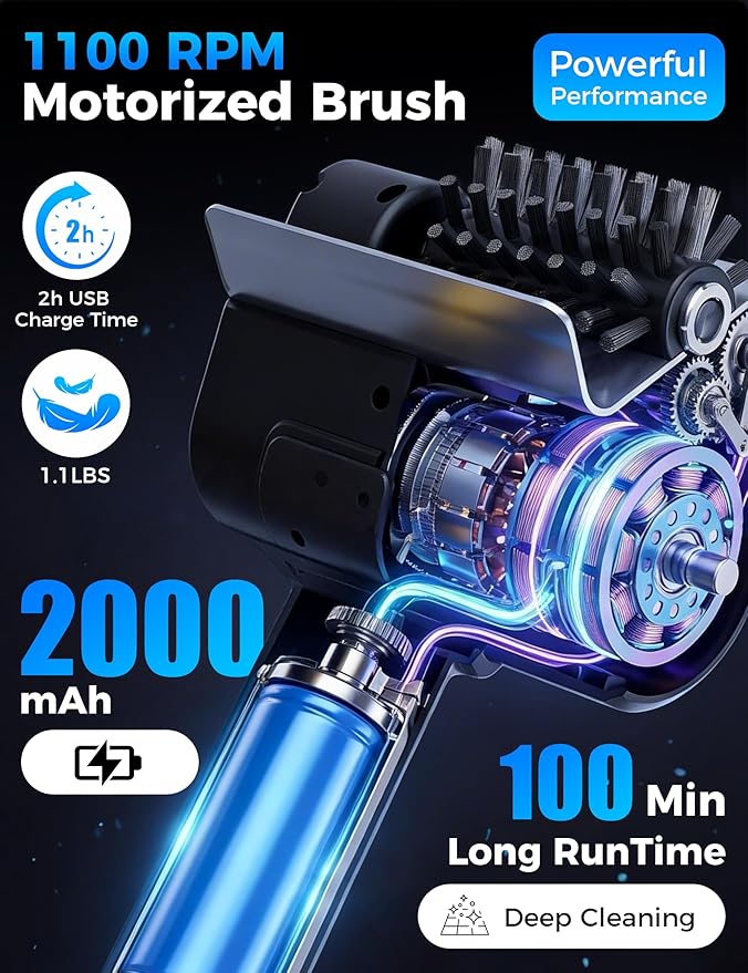 Electric BBQ Grill Brush - Cordless USB Rechargeable Grill Cleaning Brush with High-Speed Motor, Heavy Duty Stainless Steel Bristles (MatteBlack)