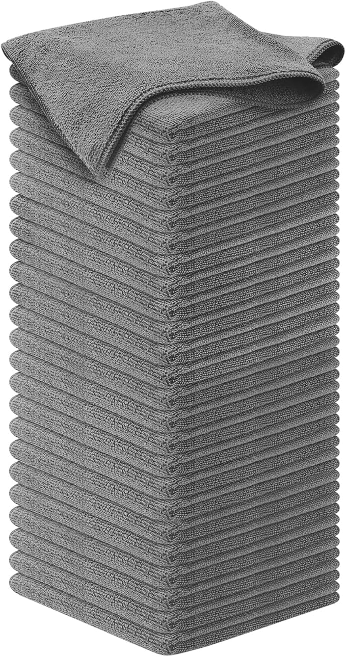 USANOOKS Microfiber Cleaning Cloth Grey - 50 Pcs (12.5"x12.5") - High Performance - 1200 Washes, Ultra Absorbent Microfi