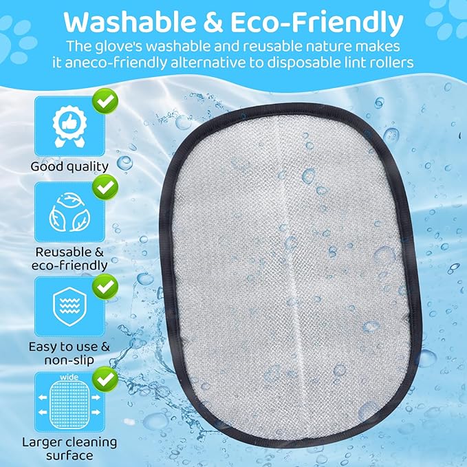 Pet Hair Removal Glove for Dogs & Cats - Upgraded Reusable Electrostatic Pet Hair Glove, Gentle Grooming Mitt, Pet Hair Remover Tool for Laundry, Couch, Carpet & Car Seat, 2 Pack (Blue)