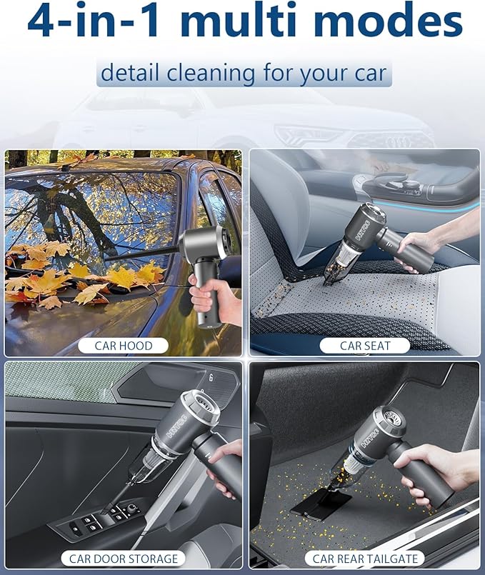 Professional Car Vacuum Cleaner, 20000Pa Powerful Handheld Vacuum for Car Interior Cleaning, Portable Cordless Mini Vacuum with Brushless Motor & Crevice Tool for Car