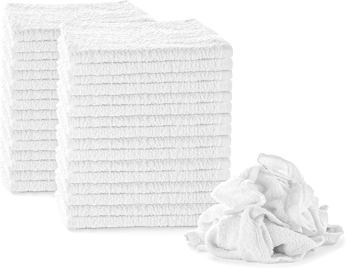 White Terry Rags 2lb Bulk Towel Rag Multipurpose 12x12 Inches 100% Cotton Ring Spun Cleaning Solution for Body Shops, Garages, Restaurants, Home, Bars (24 Pack)
