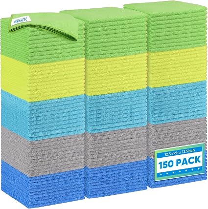 HOMEXCEL Microfiber Cleaning Cloth 150 Pack, 12.5 x 12.5 inch Microfiber Towels for Cars, Ultra Absorbent Car Washing Cl