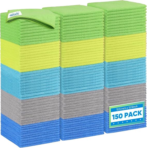 HOMEXCEL Microfiber Cleaning Cloth 150 Pack, 12.5 x 12.5 inch Microfiber Towels for Cars, Ultra Absorbent Car Washing Cl