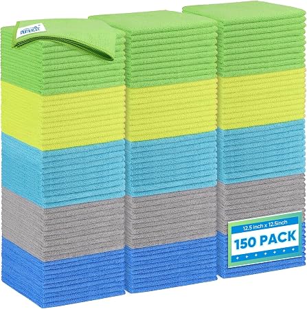 HOMEXCEL Microfiber Cleaning Cloth 150 Pack, 12.5 x 12.5 inch Microfiber Towels for Cars, Ultra Absorbent Car Washing Cl
