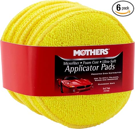 Mothers Microfiber Polishing Pad and Cleaning Pads for Car Detailing, 5 Inch Diameter, Yellow, 6 Pack
