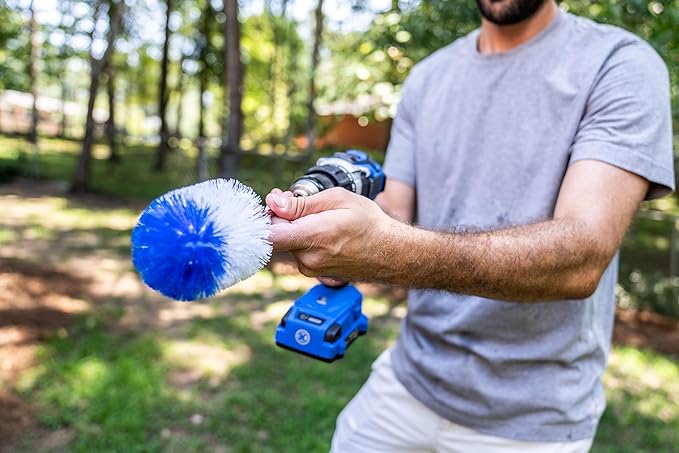 RotoScrub Long Reach Drill Brush Attachment, All Purpose for Car Tires, Toilets, Corners, Edges, Hard to Reach Areas, Heavy Duty Bristles