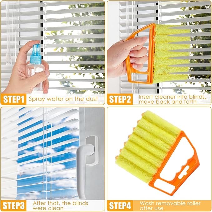 Maxdot 12 Pcs Blind Cleaner Duster Tool, 7 Finger Dusting Cleaner Tool, Handheld Blind Dusters for Cleaning, Washable Mini Brush for Air Conditioner Wood Blinds Window Dust Dirt, Yellow