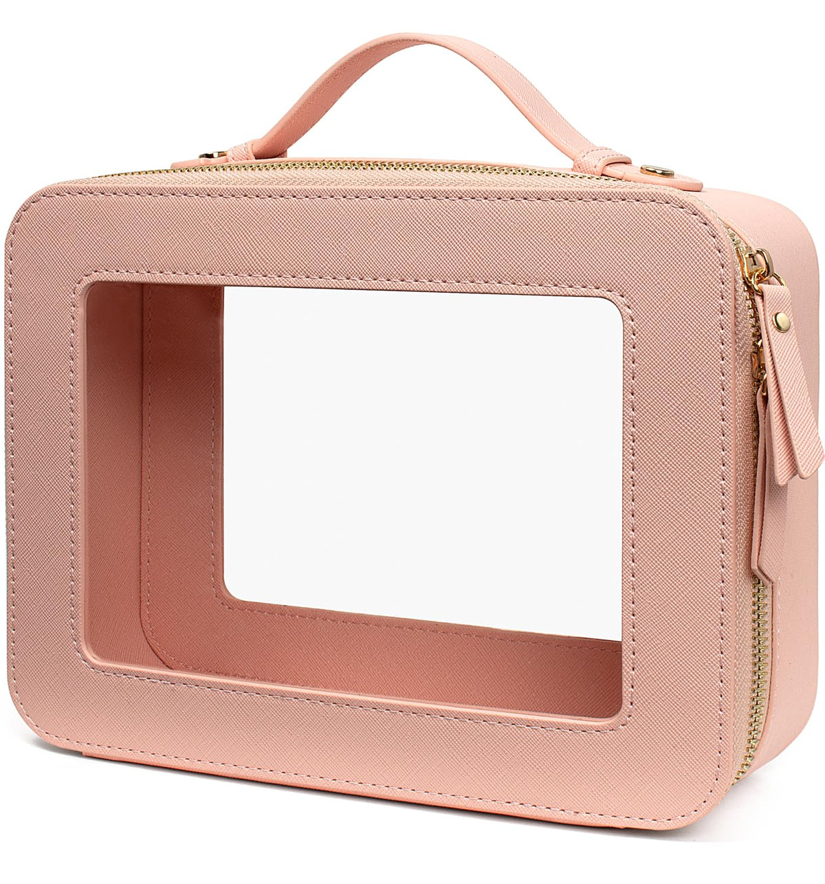 Clear Makeup Bag, Travel Toiletry Cosmetic Bag Case Portable Clear Makeup Organizer Transparent Storage Bag Fit Carry-on Travel Car Accessories for Women Men (Large-Pink)