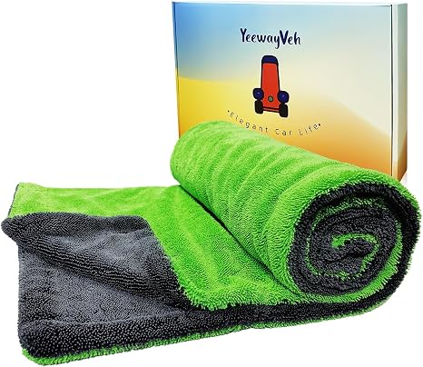 YeewayVeh Agile Giant Car Drying Towel, 28"x36", 1400 GSM, Green/Grey