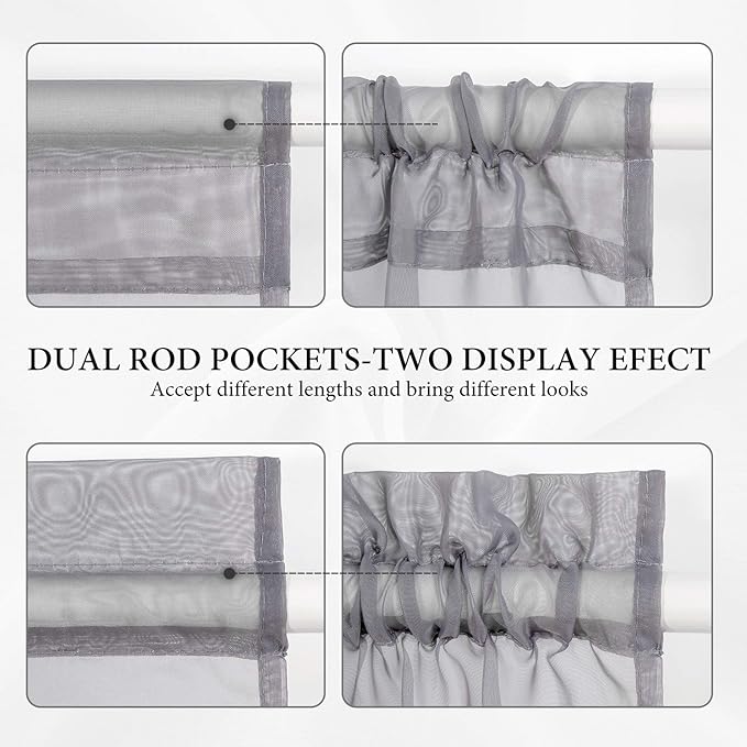 MIULEE 2 Panels Sidelight French Door Curtains Sheer Light Filtering Window Treatment 25 x 72 Inches with Tieback - 2 Panels, Dark Grey