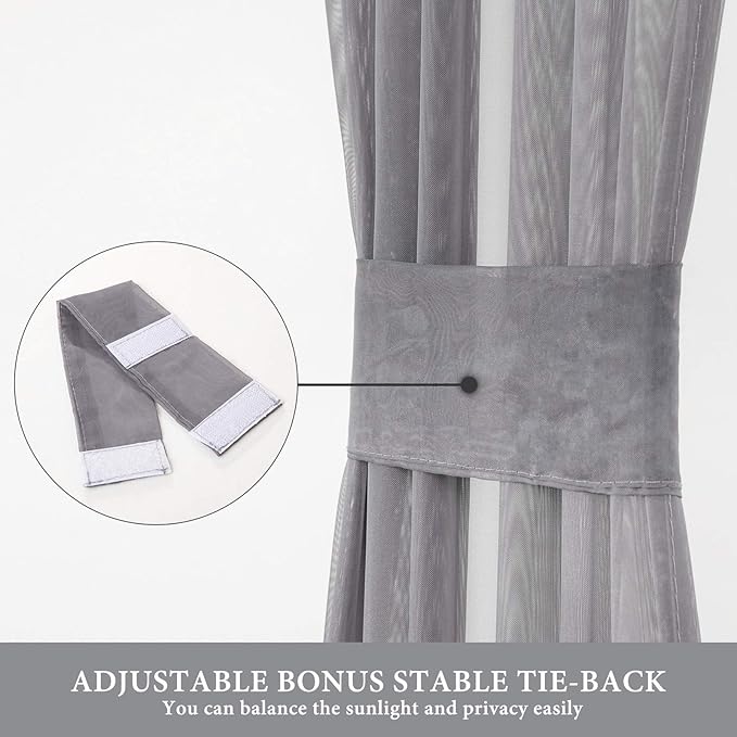 MIULEE Sidelight Sheer Curtains for French Door & Front Door - 2 Panels, 25 x 40 Inches with Tieback, Dark Grey